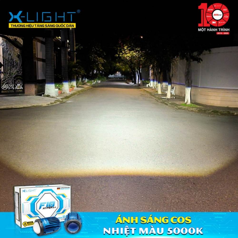 Test thực tế Ánh sáng Cos Đèn Bi Gầm X-Light F10 Hyper 2.0