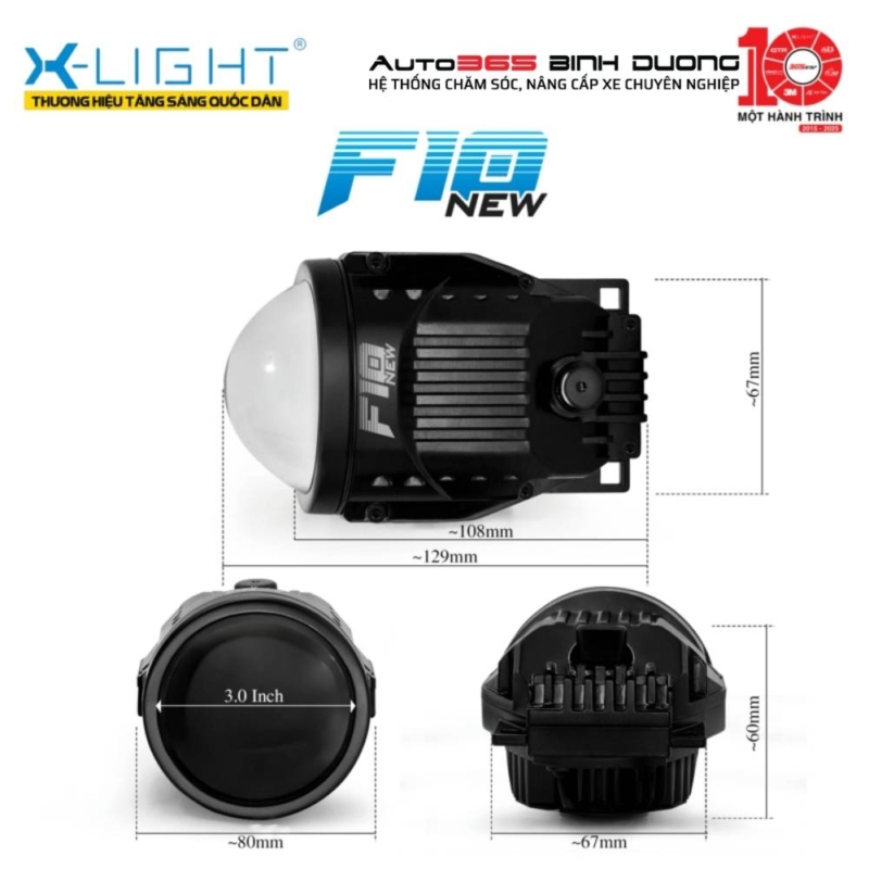 Kích thước Đèn Bi Gầm X-Light F10 New 2025 nhỏ gọn đẹp mắt