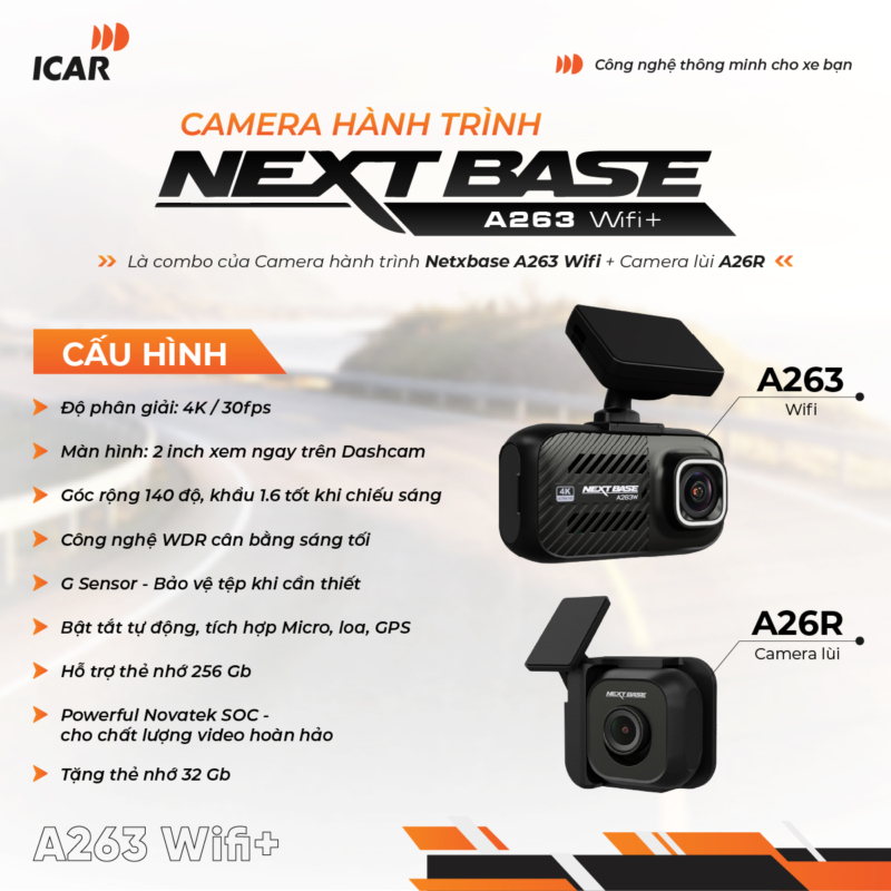 Camera Hành Trình Nextbase A263 Wifi+ - Auto365 Bình Dương Camera Hành Trình Nextbase A263 Wifi+