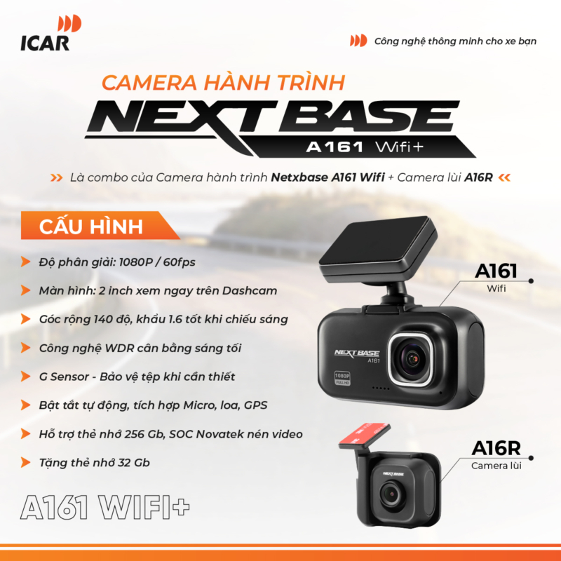 Camera Hành Trình Nextbase A16R - Auto365 Bình Dương camera hanh trinh nextbase a161 wifi 1