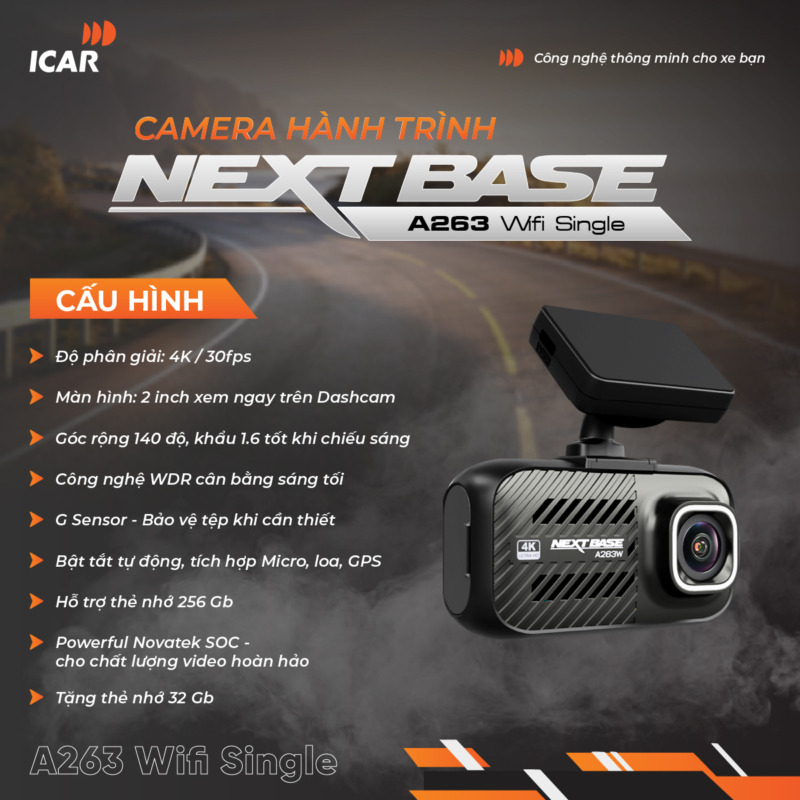 Camera Hành Trình Nextbase A263 Wifi - Auto365 Bình Dương camera hanh trinh nextbase a263 wifi 1