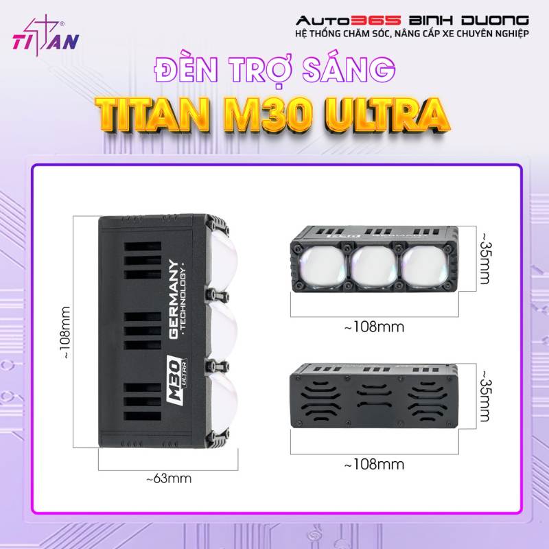 Kích thước Đèn trợ sáng Titan M30 Ultra nhỏ gọn, dễ dàng lắp đặt cho nhiều dòng xe