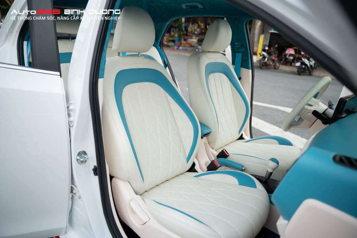 Đổi Màu Nội Thất Kia Morning 2023 Full Xanh - Trắng - Auto365 Bình Dương Chủ xe KIA Morning 2023 muốn đổi màu full nội thất xe thanh lịch, hiện đại