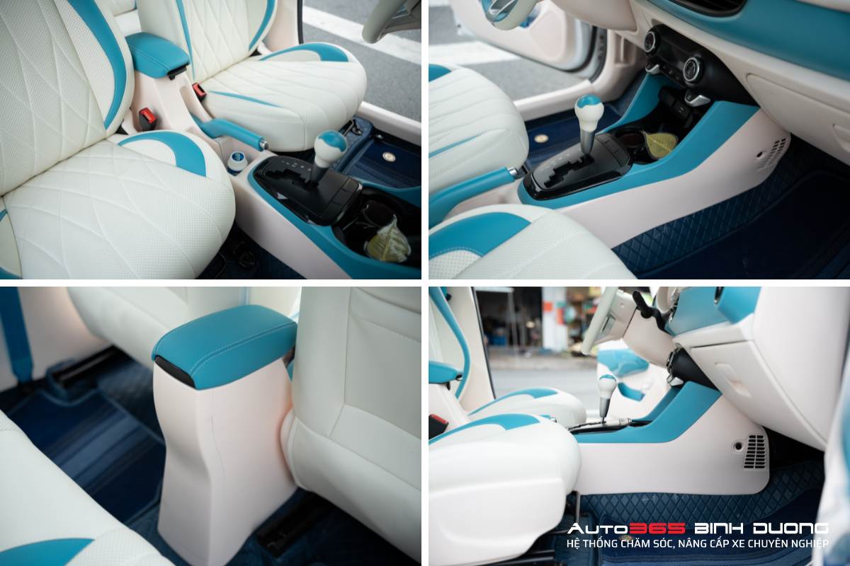 Đổi Màu Nội Thất Kia Morning 2023 Full Xanh - Trắng - Auto365 Bình Dương Hình ảnh thực tế bọc da bệ tỳ tay Kia Morning 2023