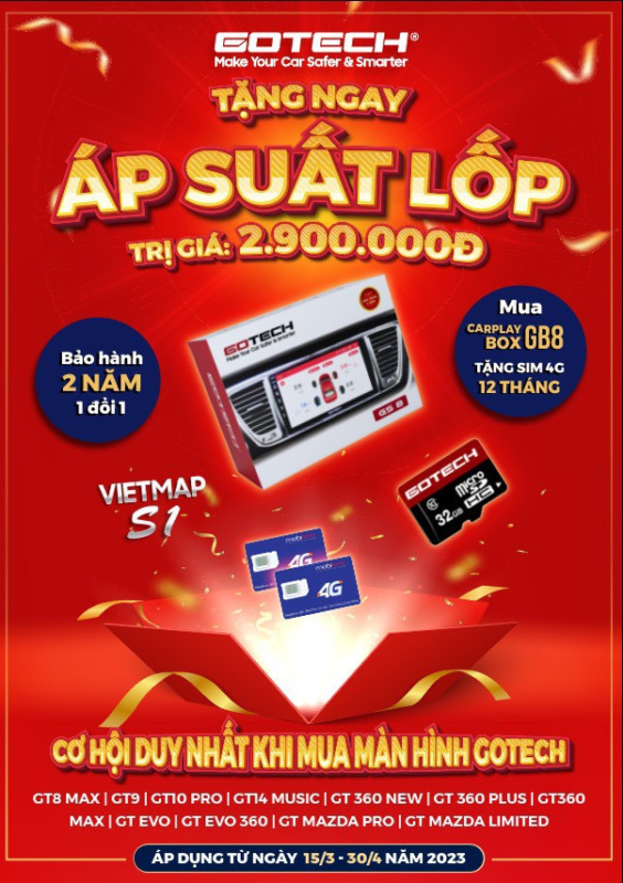 Quà Tặng Siêu Khủng - Màn Hình Siêu Sang Cùng Gotech - Auto365 Bình Dương Ưu đãi màn hình Gotech tháng 3 tháng 4