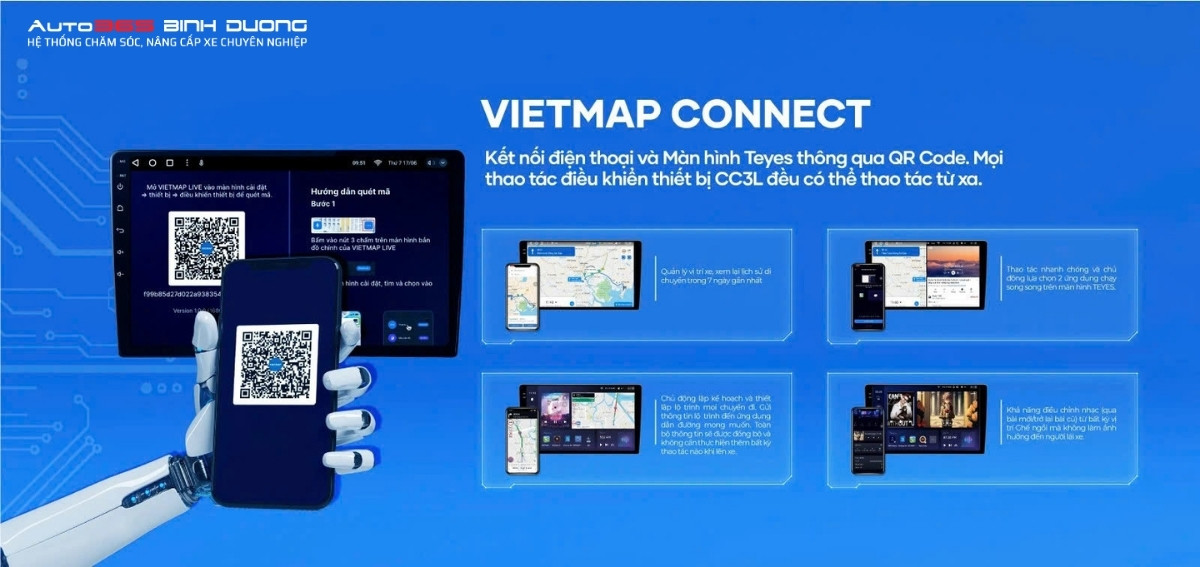Quản lý màn hình Android ô tô thông minh TEYES CC3L LITE từ xa dễ dàng qua ứng dụng VIETMAP Connect trên điện thoại